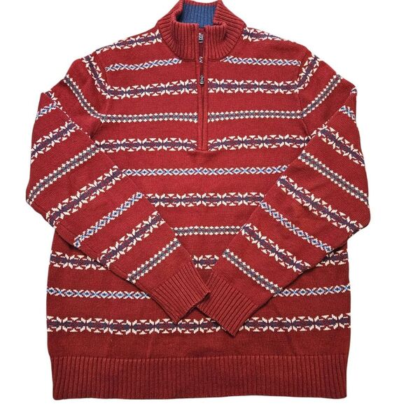 IZOD Ski Sweater Mens Large‎ Heavy Quarter Zip Vintage Fair Isle Pullover - Picture 1 of 5